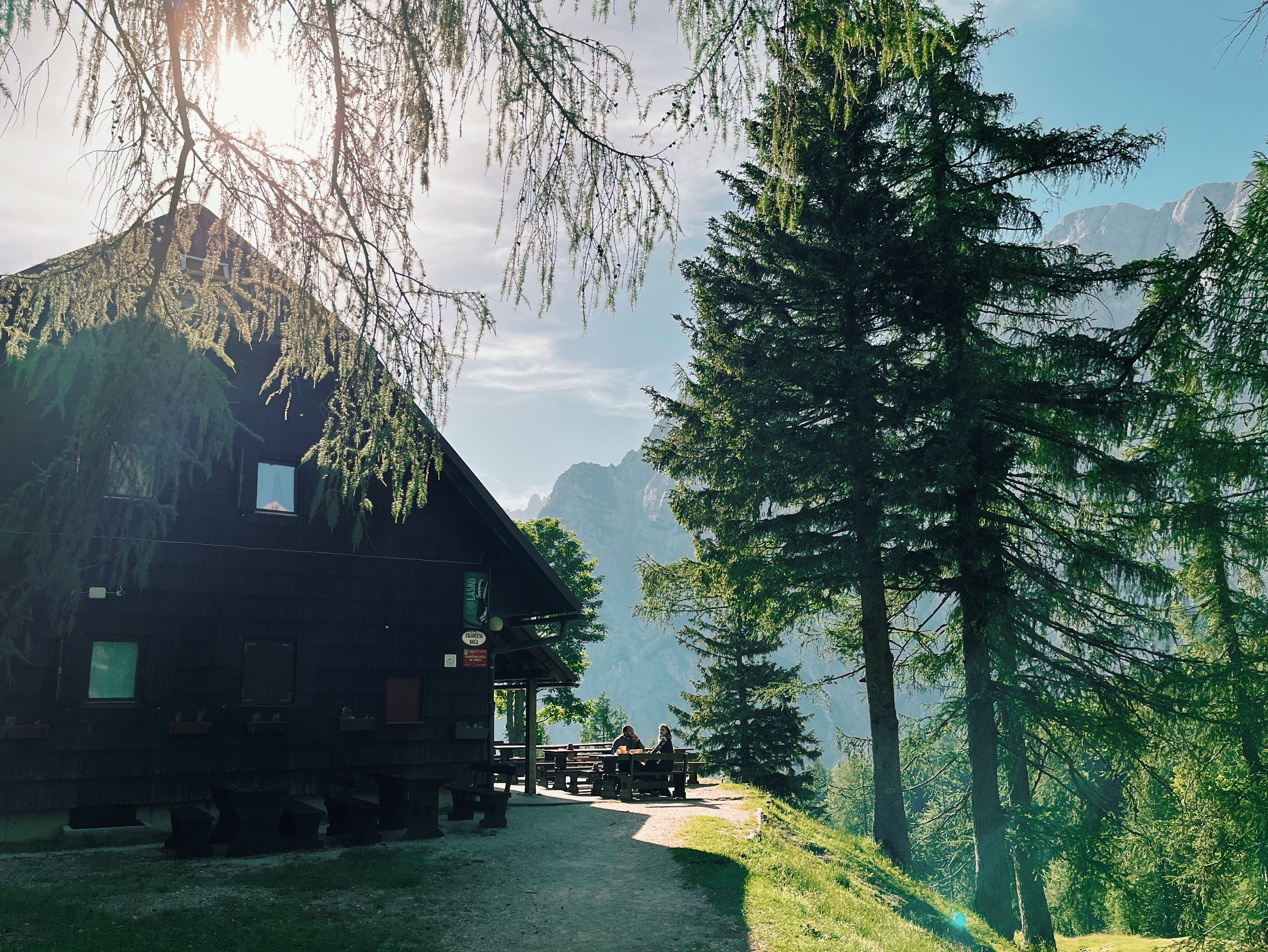 View of mountain hut in Slovenia while hiking the Alpe Adria Trail