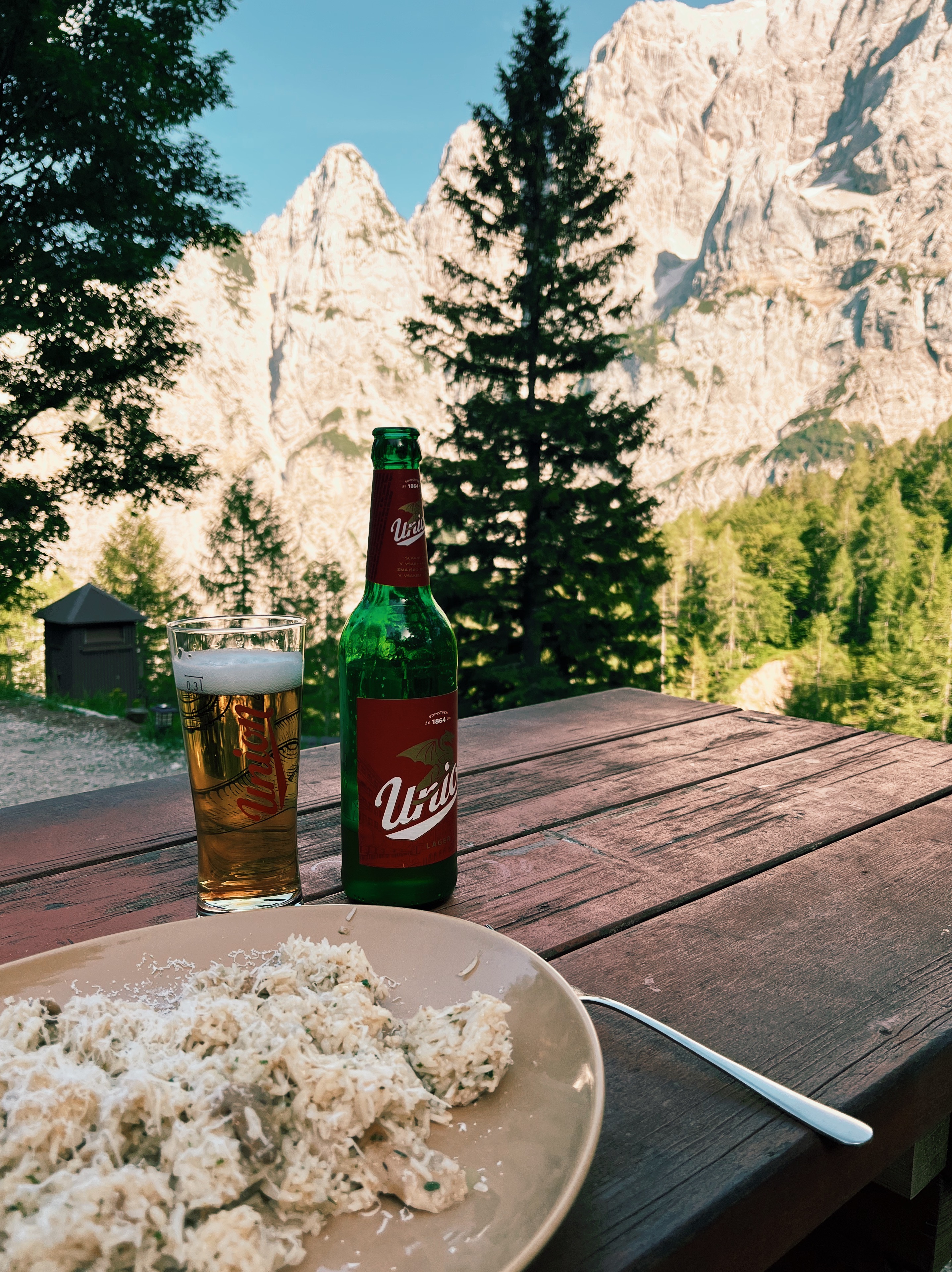 Food at Erjavčeva’s mountain hut at Vrsc Pass, Slovenia on the Alpe Adria Trail