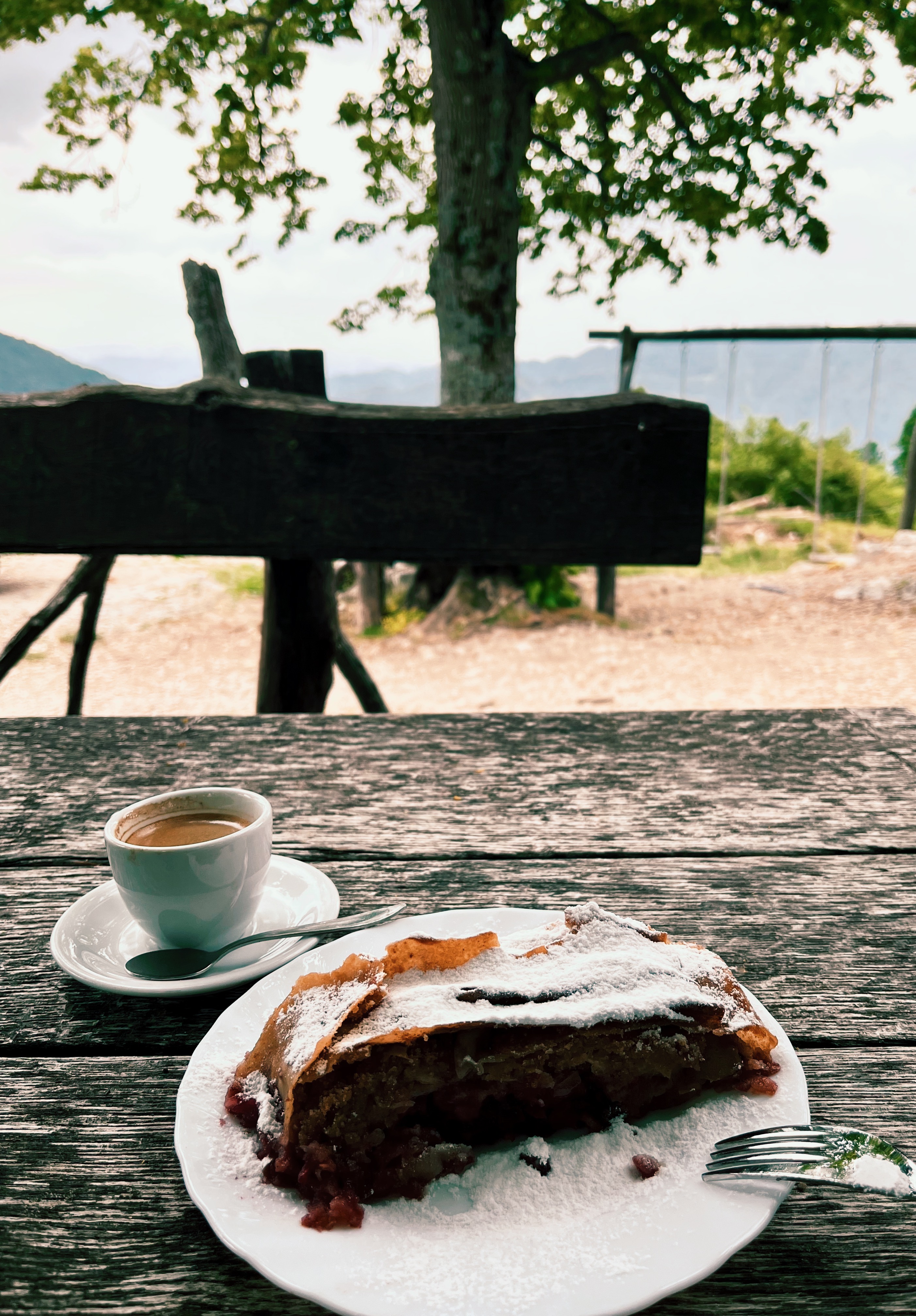 Strukje at Koča na planini Kuhinja in Slovenia while hiking the Alpe Adria Trail