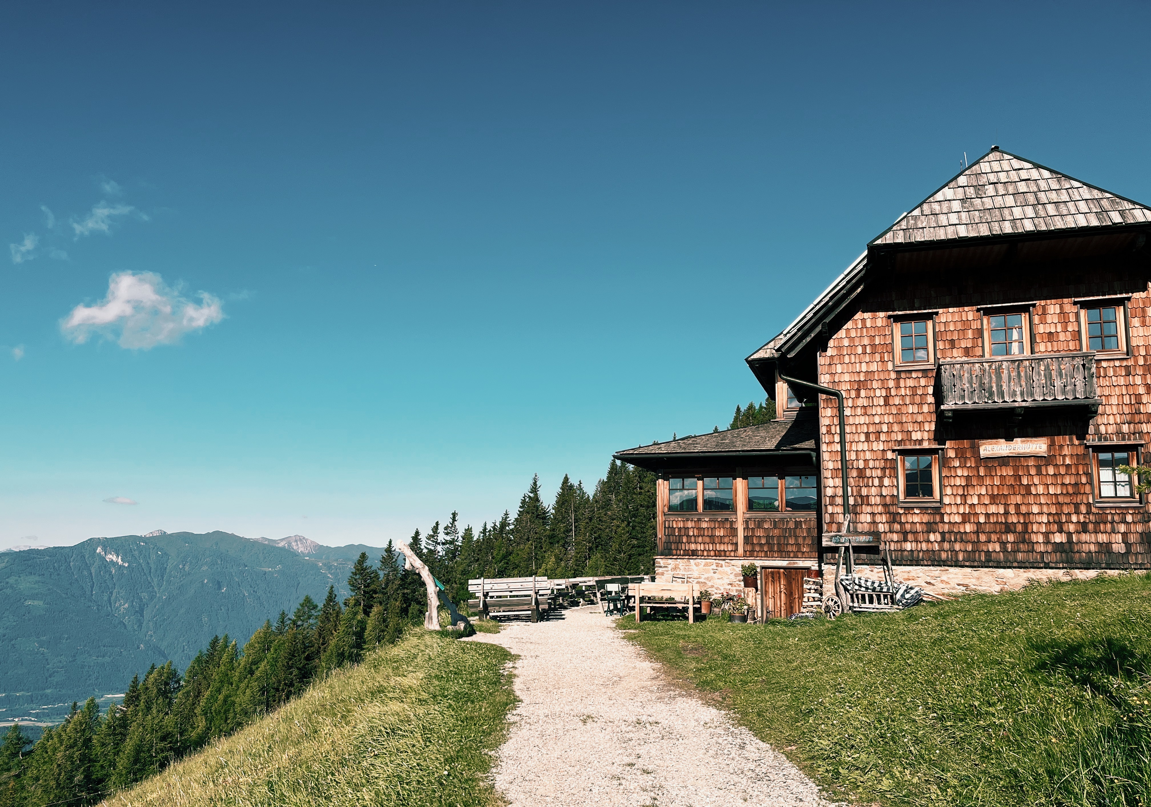 View of Alexanderalm at Millstätter Alm while hiking the Alpe Adria Trail