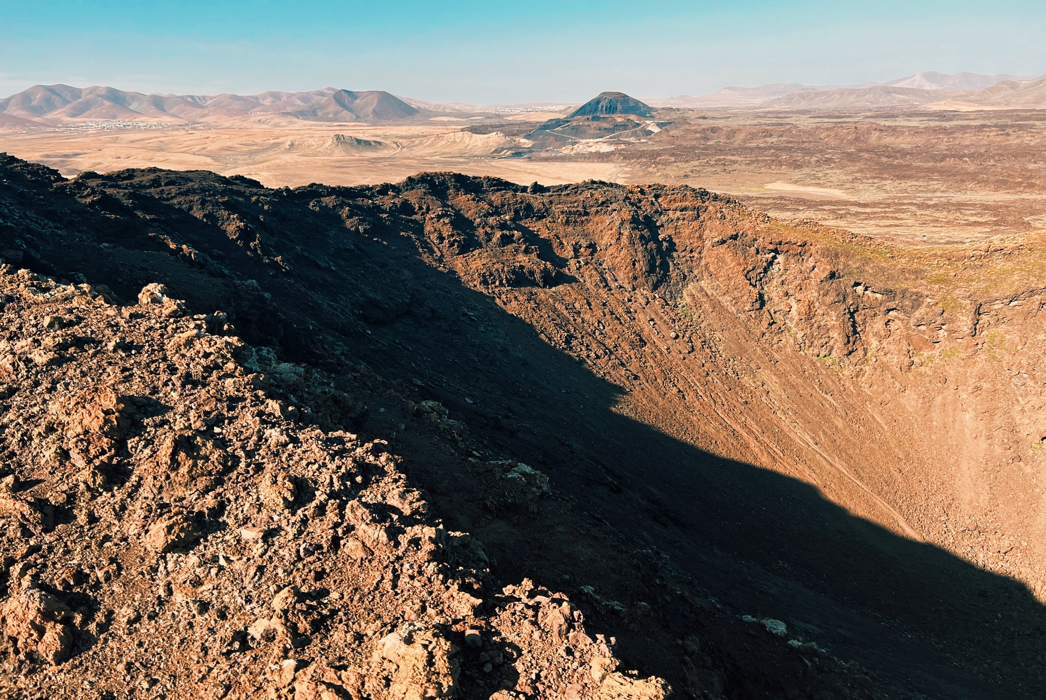 View into crater of Caldera Los Arrabales, a hiking route on Fuerteventura